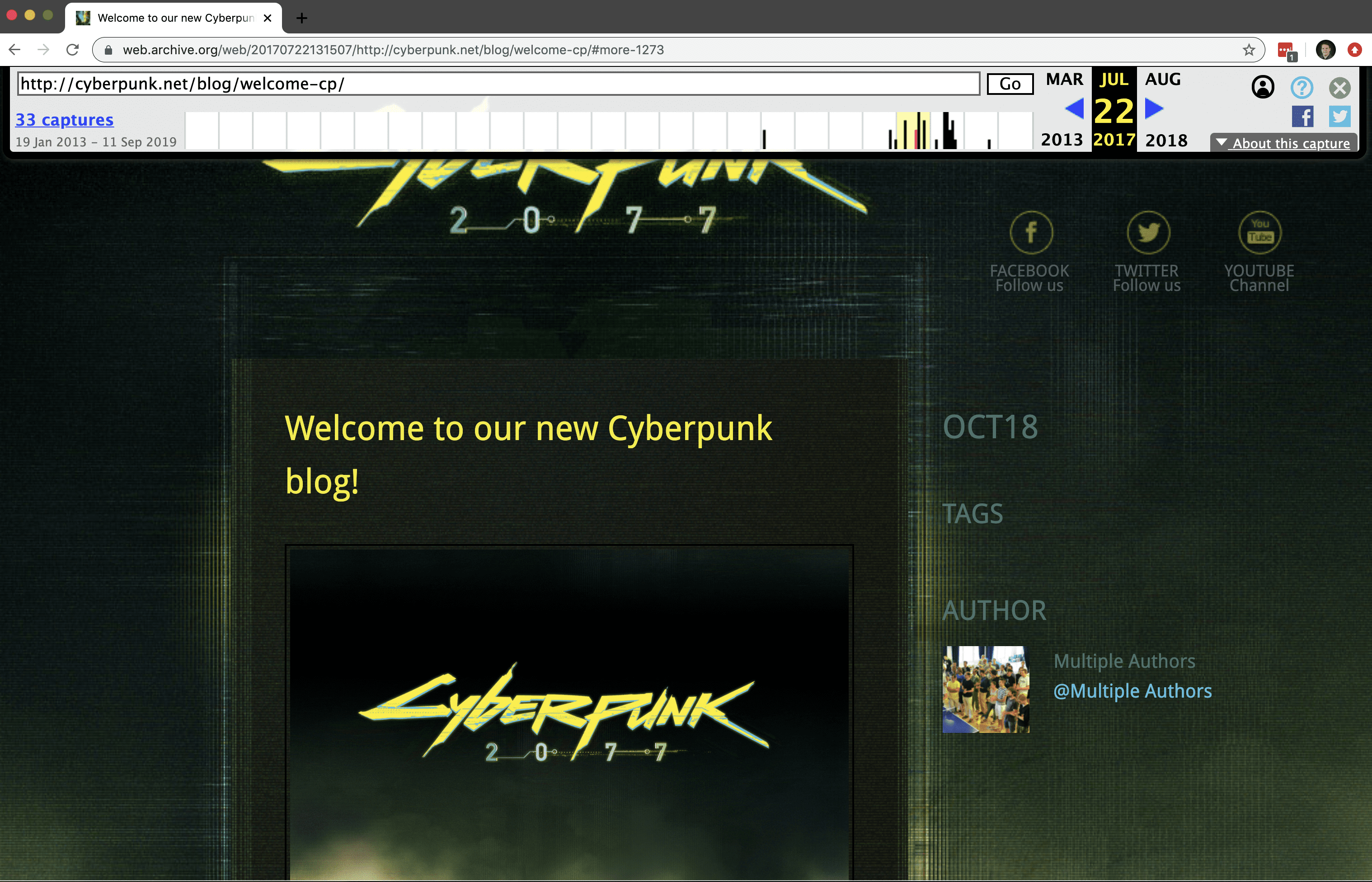 The Old Cyberpunk 2077 Blog at Archive.org